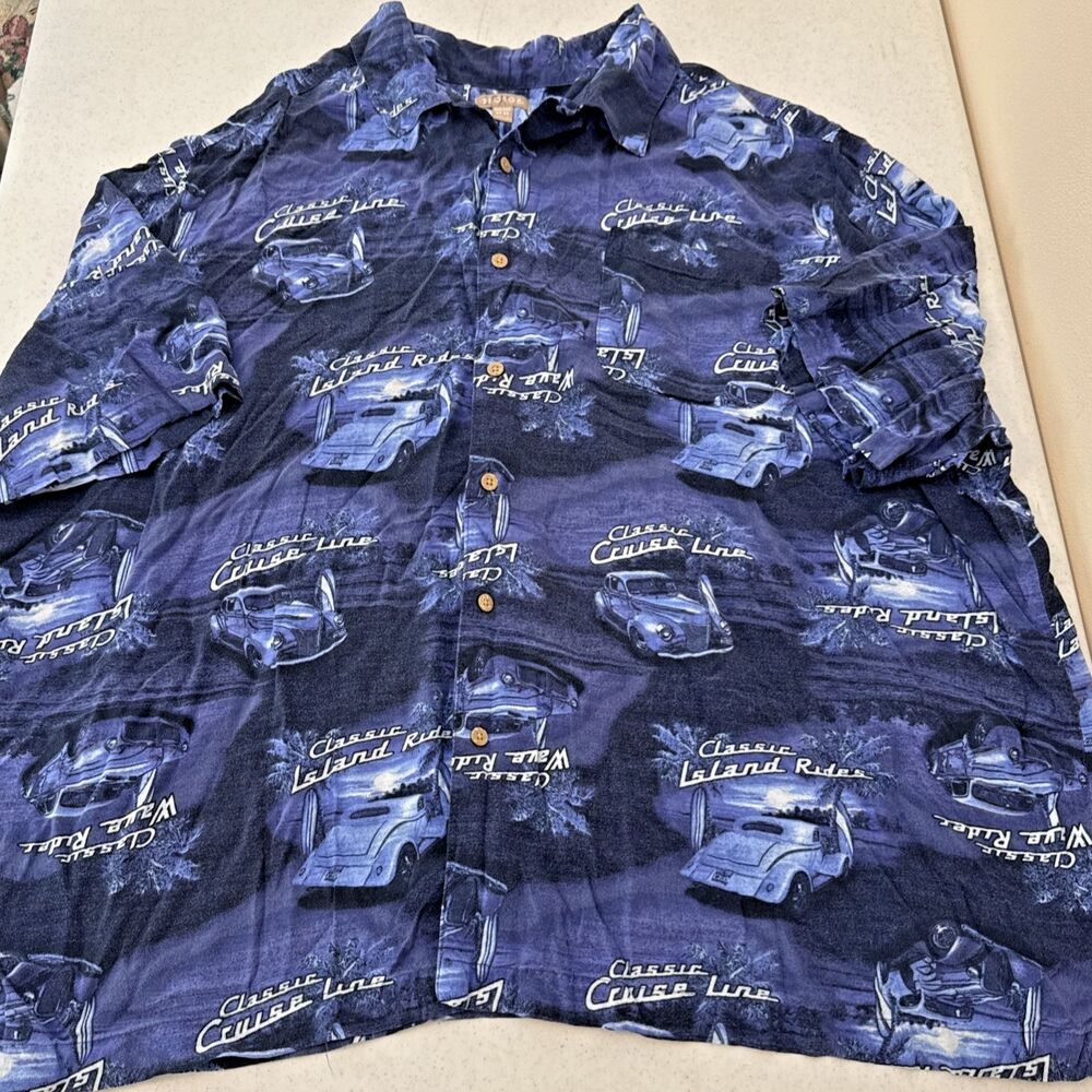 GEORGE Men's Blue Shirt Print Retro Classic Cars Surfboard Size-3XL 54-56